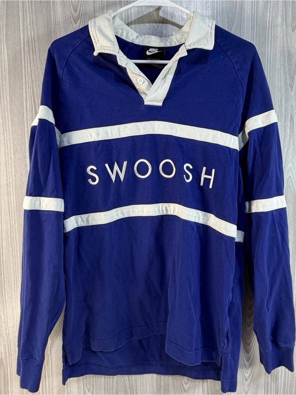 Nike Men’s Rugby Long Sleeve Royal Blue Polo With Embroidered SWOOSH Logo Size M